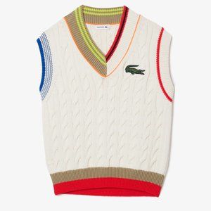Lacoste Women’s Cable Knit V-Neck Sweater Vest Size 34/Small